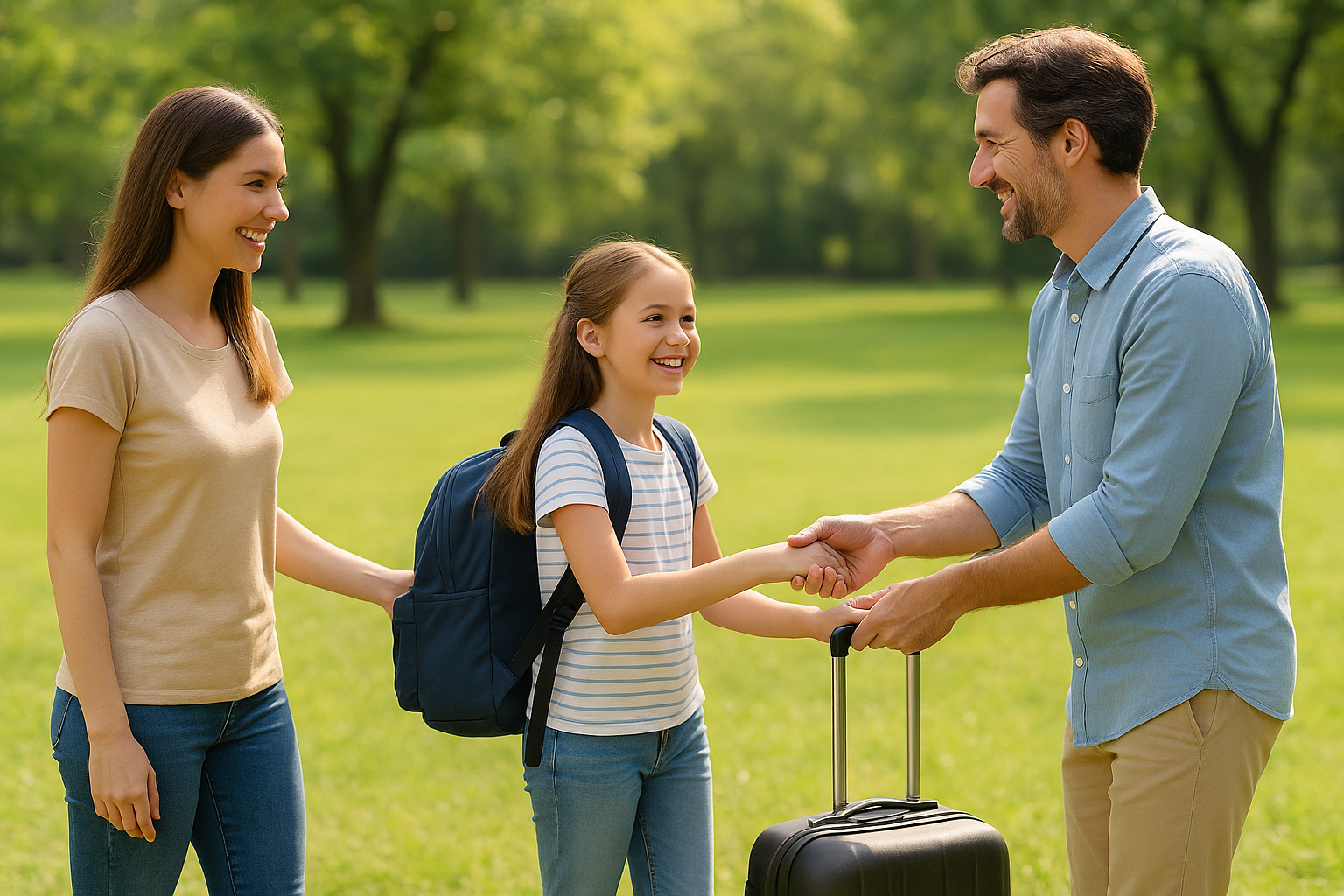 Image of parents handing over child