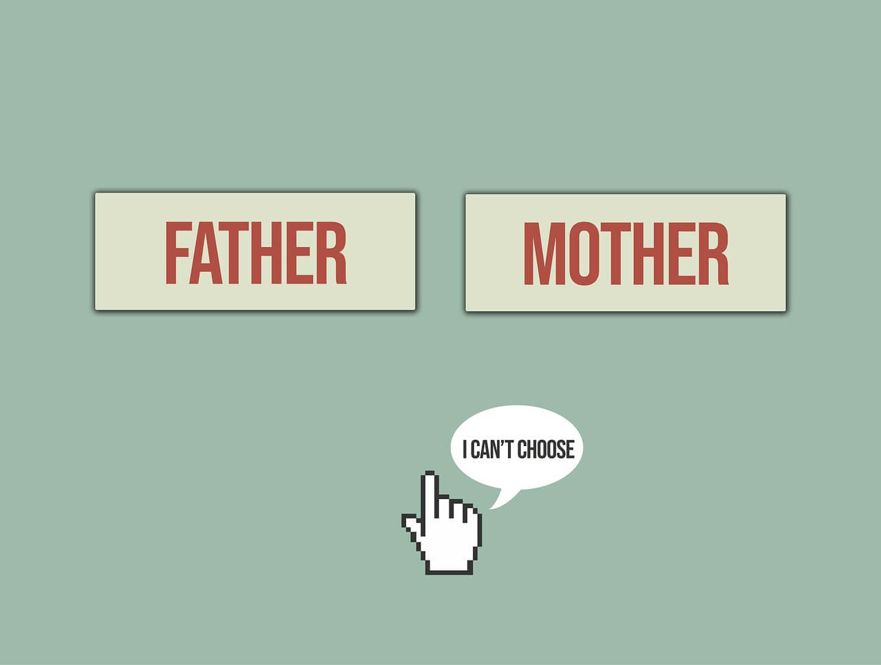 Parents' text with finger pointing saying 'I can't choose' on separation